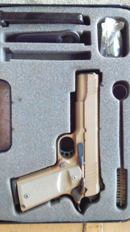 Vendo Taurus de la serie Custom, modelo PT 1911
Calibre .45 ACP
Acabado Cerakote, color arena
Acero forjado
Cachas 01