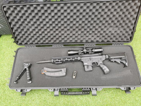 SMITH AND WESSON  ar15 calibre 22 con 3 Años, habré disparado entre 200  y 300 tiros. Comprado nuevo.
Se 02