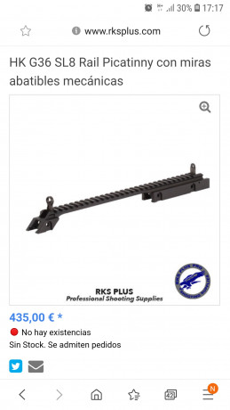 Hola, por dejar de usar el G36 vendo:

 Un Rail superior picatiny original de HK, con miras abatibles, 170