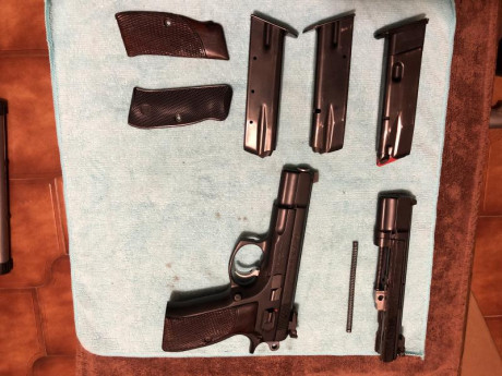 Pistola con dos carros 
Carro del 9 con dos cargadores
Carro del 22 con un cargador
Ambos carros con miras 01