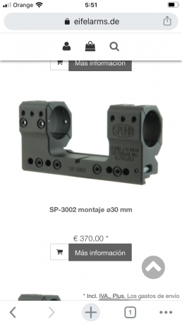  montura SPUHR SP-3002 , diametro 30 mm , altura desde el centro del visor 38 mm. Nivel de burbuja incorporado 00