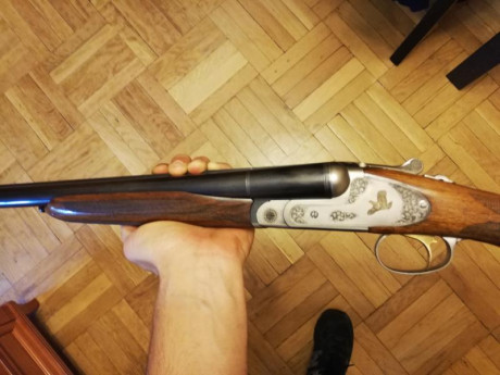 Paralela Hermanos Zabala cal 12. Recamara magnum. Expulsora. Monogatillo con selector de tiro y polichoks 12