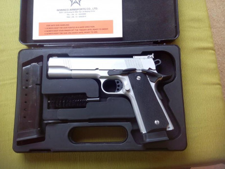 Hola, vendo pistola tipo 1911
Marca Norinco
Modelo sport cromo
Calibre 45 ACP
Poco uso
Único propietario
Comprada 00