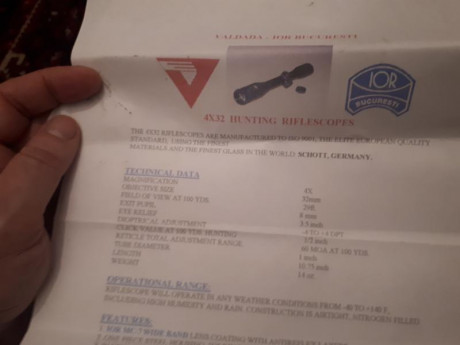 VENDO VISOR IOR VALDADA  
4X32 DE 1 PULGADA
NO CAMBIOS SOLO VENTA
Precio fijo 290 € con envío incluido.
Se 10