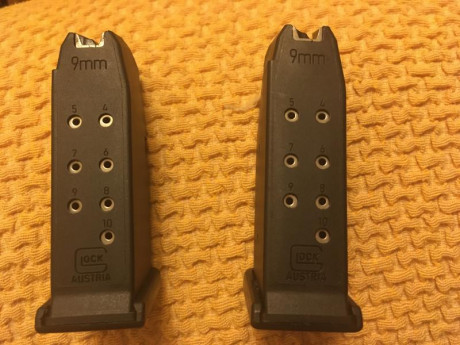 Vendo dos cargadores para glock 26 , los dos por 40 euros puestos en casa del comprador, península. Están 01