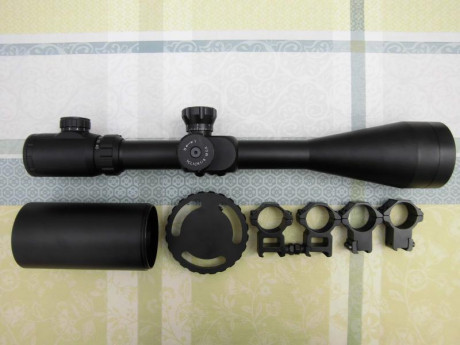 Hola, se vende visor Zos 10-40x60 con monturas altas a alegir (11mm o picatinny), parasol, rueda de paralelaje 01
