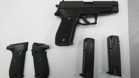 Hola. Vendo una Pistola SIG-SAUER Mod. P226. Cal. 9pb, con sus dos canchas originales y dos de neopreno 01