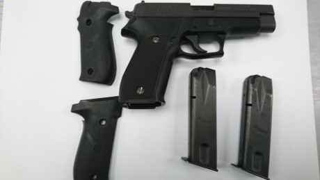 Hola. Vendo una Pistola SIG-SAUER Mod. P226. Cal. 9pb, con sus dos canchas originales y dos de neopreno 00