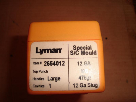 Vendo 1 molde LYMAN, nuevo, para escopeta calibre 12 . Bala ojival.
Precio: 67 € con gastos de envío incluidos. 02