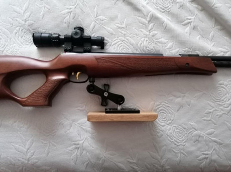 Después de intentar disparar erguido con la HW97KT, y sufrir sus 5.4Kg sobre mi brazo y cadera, decidí 100