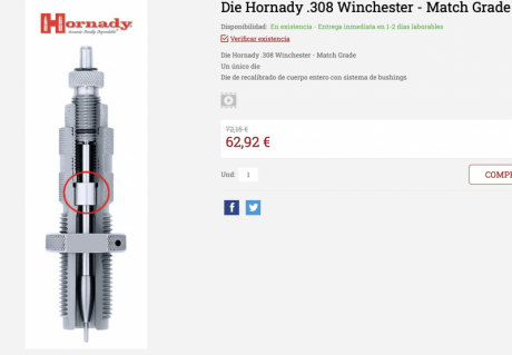 Busco dies/matrices para calibres .308Win y .243Win.
También me interesa sujetavainas/shellholder del 60