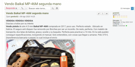  VENDIDA VENDIDA VENDIDA 
Gracias a todos por su interés
 Vendo pistola  de aire 4.5 mm  Baikal MP-46M 40