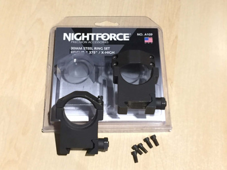 Oferta anillas Nightforce 30mm, de acero, x-high en muy buen estado. Falta uno de los 8 tornillos. Son 00