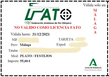 Buenas, he renovado la licencia para tirar al plato en entrenamientos y festejos en la provincia de Málaga, 00
