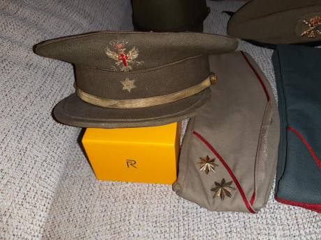 Lote de parches e insignias militares españolas,gorros y gorras (la gorra de plato Blanca es de la Policía 20