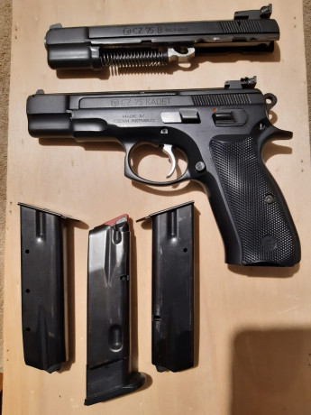 SE VENDE CZ 75  ,TIENE EL GATILLO ALIGERADO , ALZAS REGULABLES ,CON DOS CARGADORES PARA EL 9mm Y UNO PARA 00