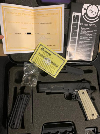 Vendo Taurus 1911 del 45ACP, como nueva, muy poco uso, guiada en F, en su caja original con sus llaves 21