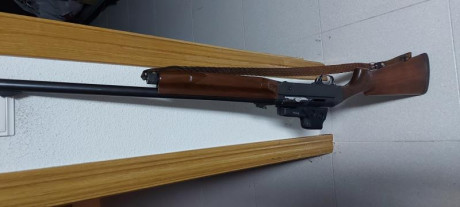 Un amigo vende su escopeta Benelli modelo sl121 con cañon estriado para balas con alza y punto, y visor 12