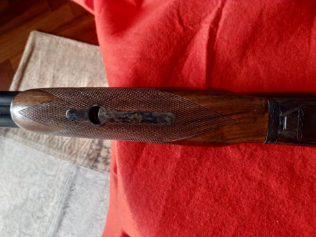 Aya modelo Número 3A, en  calibre 20/76  (Magnum). Cañón de 63 cm, con tres y una estrellas. Extractora. 40