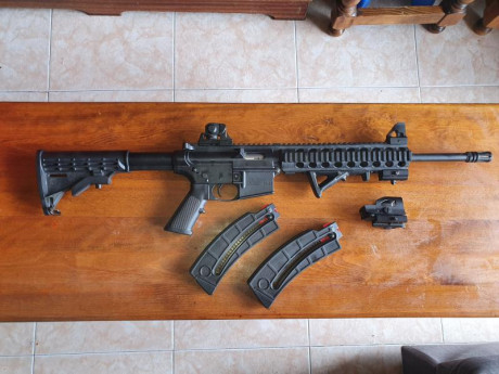 Buenas tardes, 
Vendo carabina M&W PM 15-22 negra, con 2 cargadores y visor holografico,
Muy cuidada 02