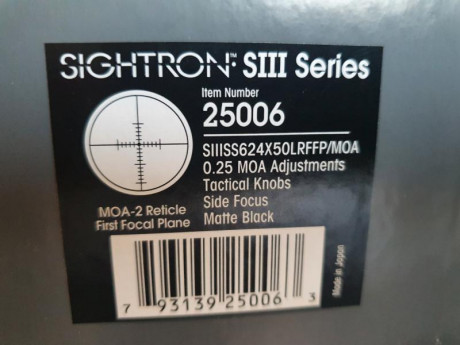 Vendo visor Sightron SIII 6-24×50 con primer plano focal de tecnología japonesal. Está nuevo. anillas 10