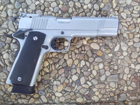 Hola. Vendo pistola marca Norinco
Calibre 45 ACP
Modelo Sport cromo
2 cargadores de 8 cartuchos de capacidad
Miras 02