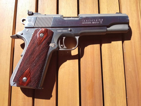 VENDIDA

Vendo:
pistola Colt Gold Cup National Match en acabado inoxidable, de calibre 45 ACP, modelo 02