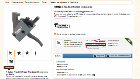 Vendo disparador Timney Impact AR "Drop In" para fusiles AR15 Mil Spec de una tensión de 3 libras. 60