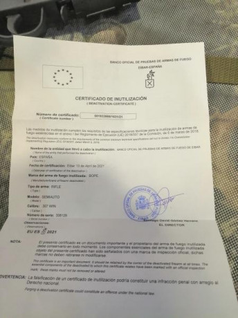 Magnificamente bien conservado,tanto de maderas,pavón y partes metalicas.Con certificado de inutilización 22