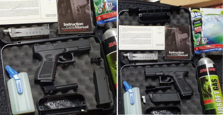 Vendo dos Glocks de airsoft con complementos y munición. Apenas han disparado para probarlas y poco más.

 01