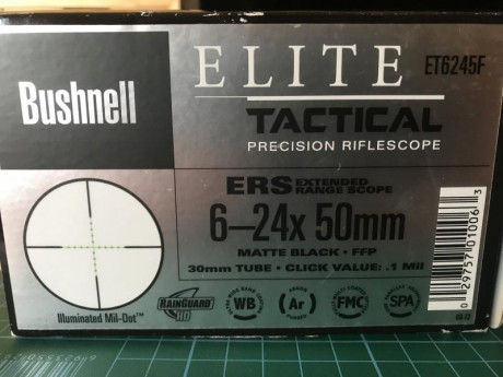 Vendo Bushnell Elite Tactical como nuevo
6-24x50mm FFP
tubo de 30mm
reticula mil-dot iluminada
anillas 02