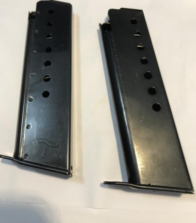 Se ofrecen dos cargadores nuevos para la pistola Walther P38 y Walther P5, cal 9x19  No es válido para 01