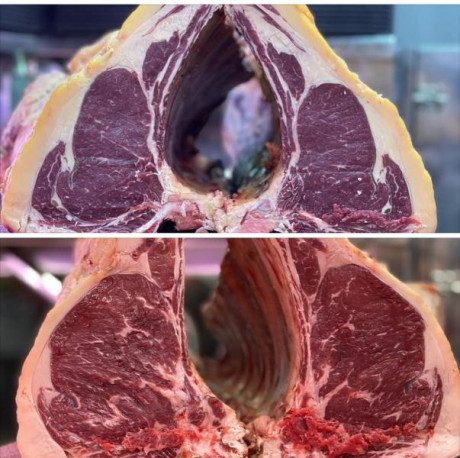 Hoy para comer acelgas hervidas y chuletón de vaca gallega vieja con seis semanas de maduración en cámara 40