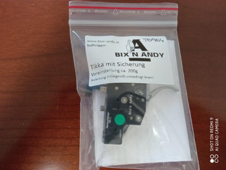 Vendo disparador Bix N Andy para Tikka T3 y T3X, nuevo, sin estrenar, está en su embalaje original.
Está 01