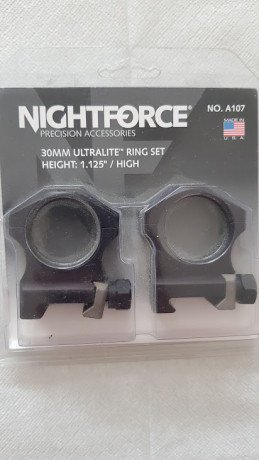 Vendo anillas nightforce ultralite las mejores del mercado, sin uso, precio en tienda 240eur, las vendo 02