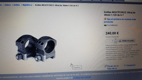 Vendo anillas nightforce ultralite las mejores del mercado, sin uso, precio en tienda 240eur, las vendo 01