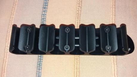 Porta cartuchos para cartuchos calibre 12, de buena calidad, soporte de aluminio negro y para 6 cartuchos 01