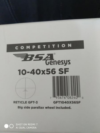 Se vende visor  BSA de 10X40X56mm  Nuevo a falta de estreno, lleva rueda de paralaje de 100mm, y las tapas 00