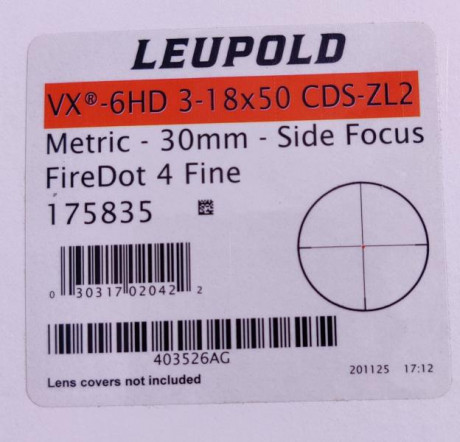 Vendo visor Leupold VX-6HD 3-18x50
Retícula FireDot 4 Fine
En perfecto Estado.
Lo compré para una disciplina 01