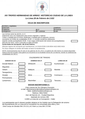 Club Linense de Tiro Olímpico
Estimados compañeros “Avancargueros y Tiradores en General” como ya sabéis 10