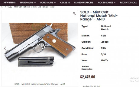 hola pongo a la venta mi COLT 1911 Gold Cup National Match MID RANGE del calibre 38 WC, que es la pistola 30