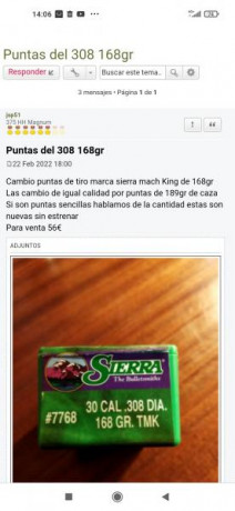 Se venden dos cajas de 100 puntas nosler Accubond lr del 6,5 mm. 129 grains. Se venden las dos juntas 20