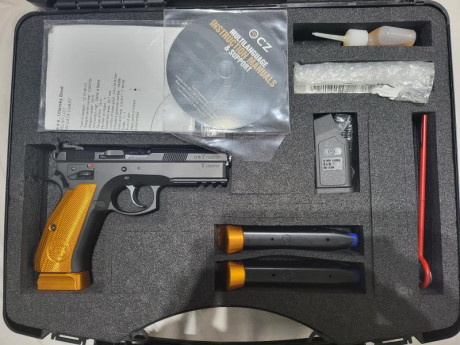 Vendo (Nuevo sin uso) pistola CZ 75 SP-01 Shadow Orange
Calibre 9mm Parabellum.
Guiada en F. El arma se 02