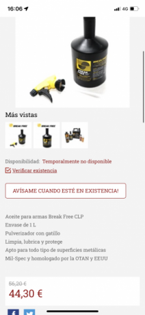 Aceite para armas Break Free CLP  
Limpia, lubrica y protege
Apto para todo tipo de superficies metálicas
Mil-Spec 20