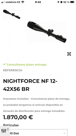 VENDO TRES VISORES:


-VENDIDO-NIGHTFORCE NF-12-42X56 BR.......... 1.250-€ con el parasol incluido ( es 02