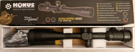 Hola Compañeros. 
Se vende Visor Konus Pro M30. 8.5x- 32 X 52.
Sin Uso.
Precio. 310.€.Gastos de envío 00