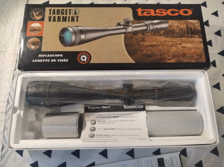 Se vende visor NUEVO a estrenar marca TASCO modelo Target Varmint 10-40x50 con retícula de 1/8 MOA Dot.

Se 00