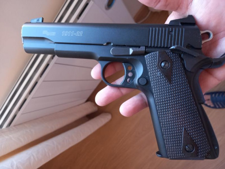 Buenos días,

Vendo preciosa Sig Sauer 1911-22, del 22lr, estado perfecto muy bonita, cachas originales 20