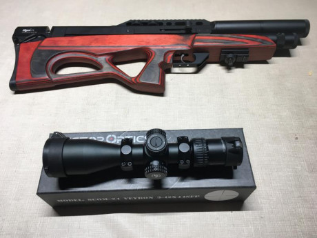 Vendo este pcp de Edgun modelo matador tamaño standard en calibre 6,35. 
Culata laminada en rojo y negro, 10