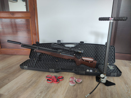 Vendo todo lo que se ve en la imagen + bomba Hill, esta ultima opcional:

Hatsan BT65 RB 6.35mm (cañon 00